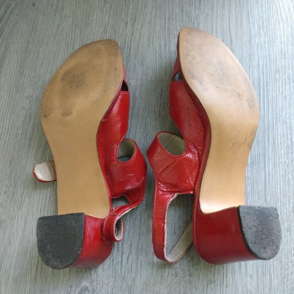 Vintage Red Shoes Size 8 / 9 Chunky Heels Strappy Slingbacks - Picture 11 of 15